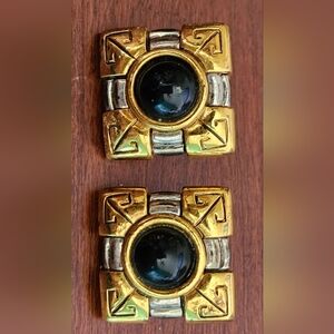 Vintage-Inspired Gold and Black Square Earrings